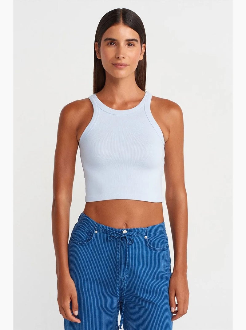 Camiseta sin mangas corta canalé mezcla de algodón dilvin Azul cielo - Kiabi