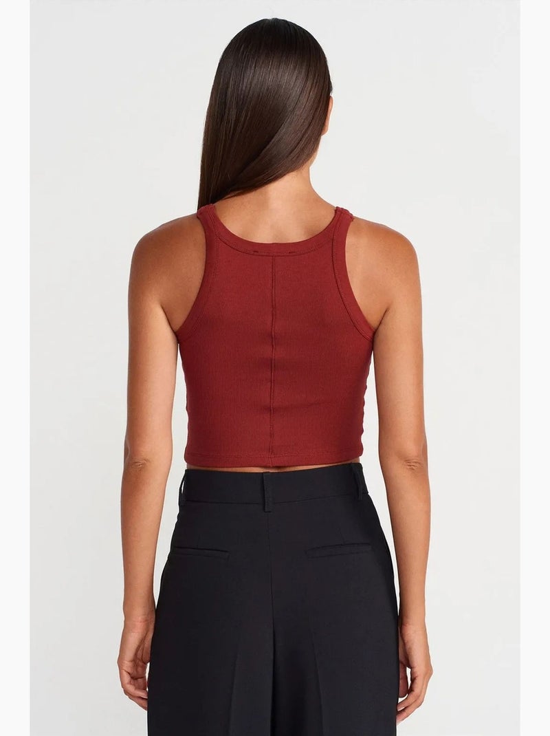 Camiseta sin mangas corta canalé mezcla de algodón dilvin Rojo burdeos - Kiabi