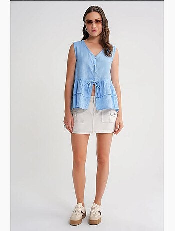 Blusa de algodón con botones y cuello en v mixray