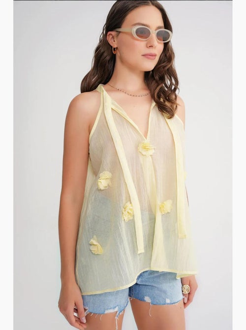 Camiseta sin mangas cuello v con lazada y volantes mixray - Kiabi