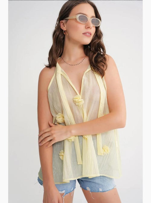 Camiseta sin mangas cuello v con lazada y volantes mixray - Kiabi