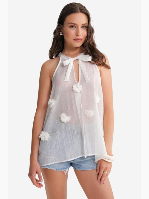 Camiseta sin mangas cuello v con lazada y volantes mixray - Kiabi