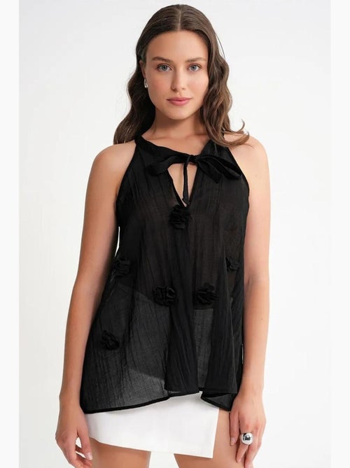 Camiseta sin mangas cuello v con lazada y volantes mixray - Kiabi