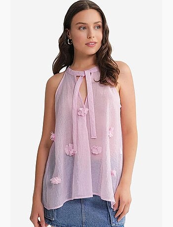 Camiseta sin mangas cuello v con lazada y volantes mixray