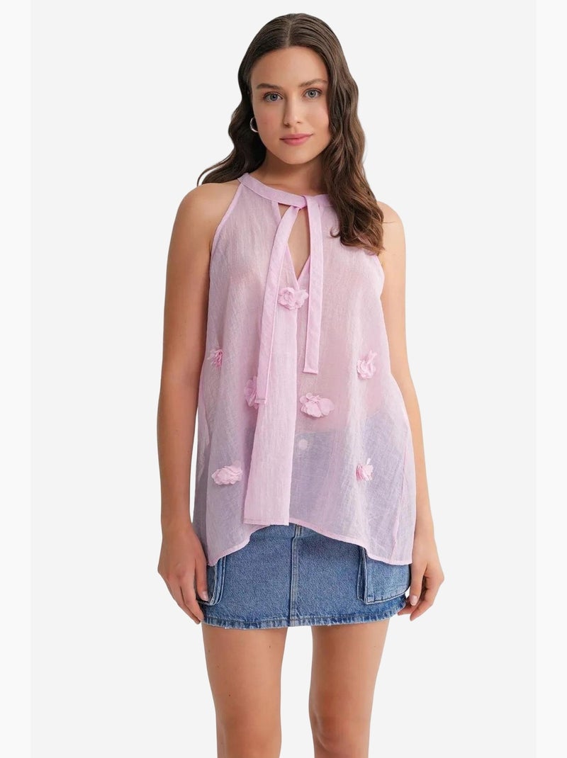 Camiseta sin mangas cuello v con lazada y volantes mixray Rosa pálido - Kiabi