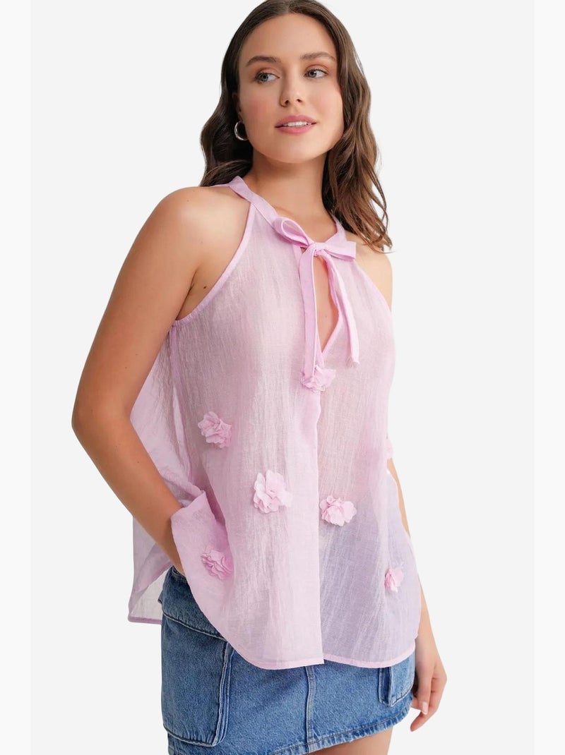 Camiseta sin mangas cuello v con lazada y volantes mixray Rosa pálido - Kiabi