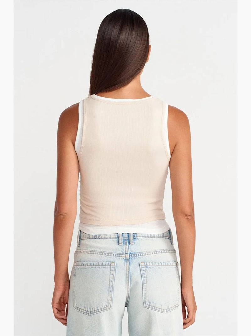 Camiseta sin mangas de algodón acanalada con botones dilvin Beige natural - Kiabi