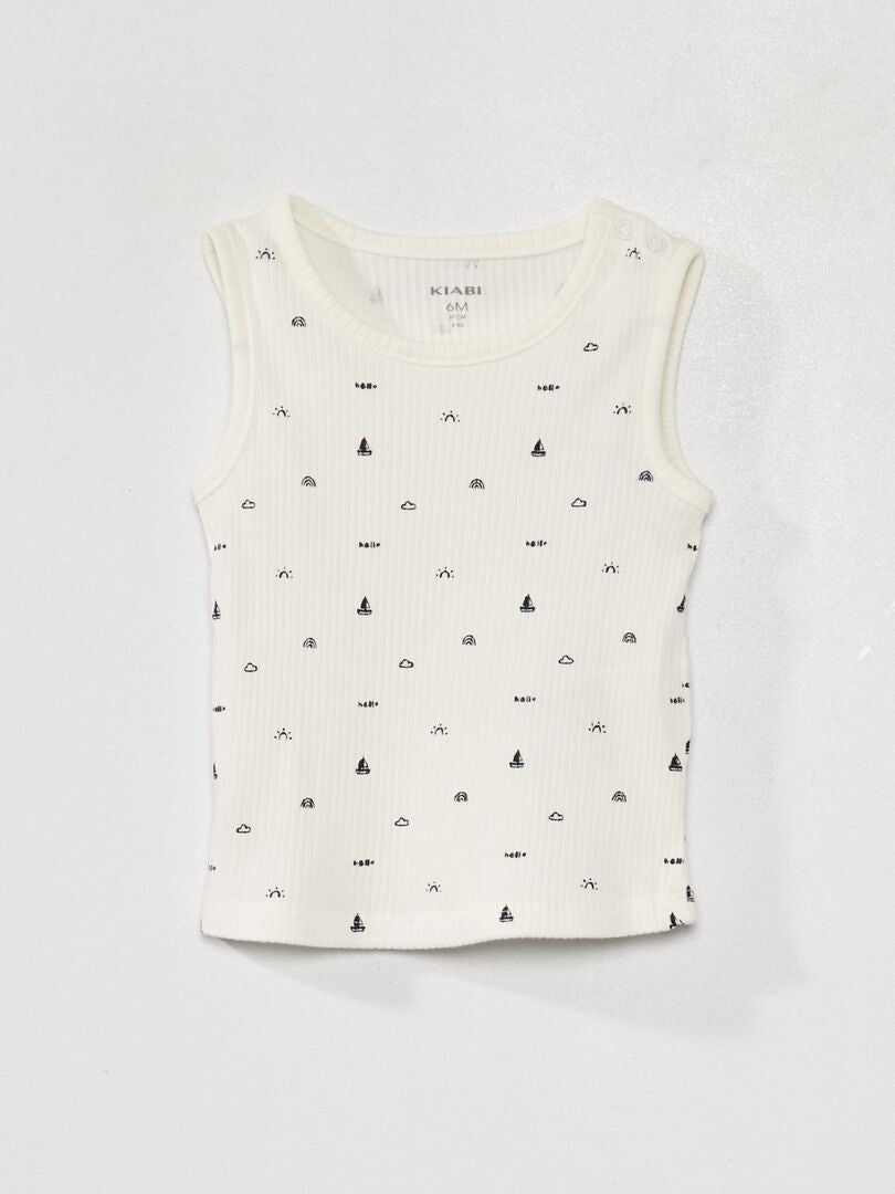 Camiseta sin mangas de canalé con estampado de 'barco' BLANCO - Kiabi