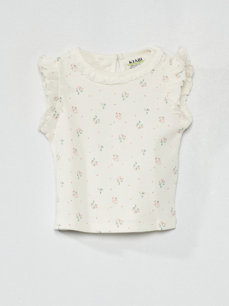 Camiseta sin mangas de canalé con volantes en los hombros BLANCO - Kiabi