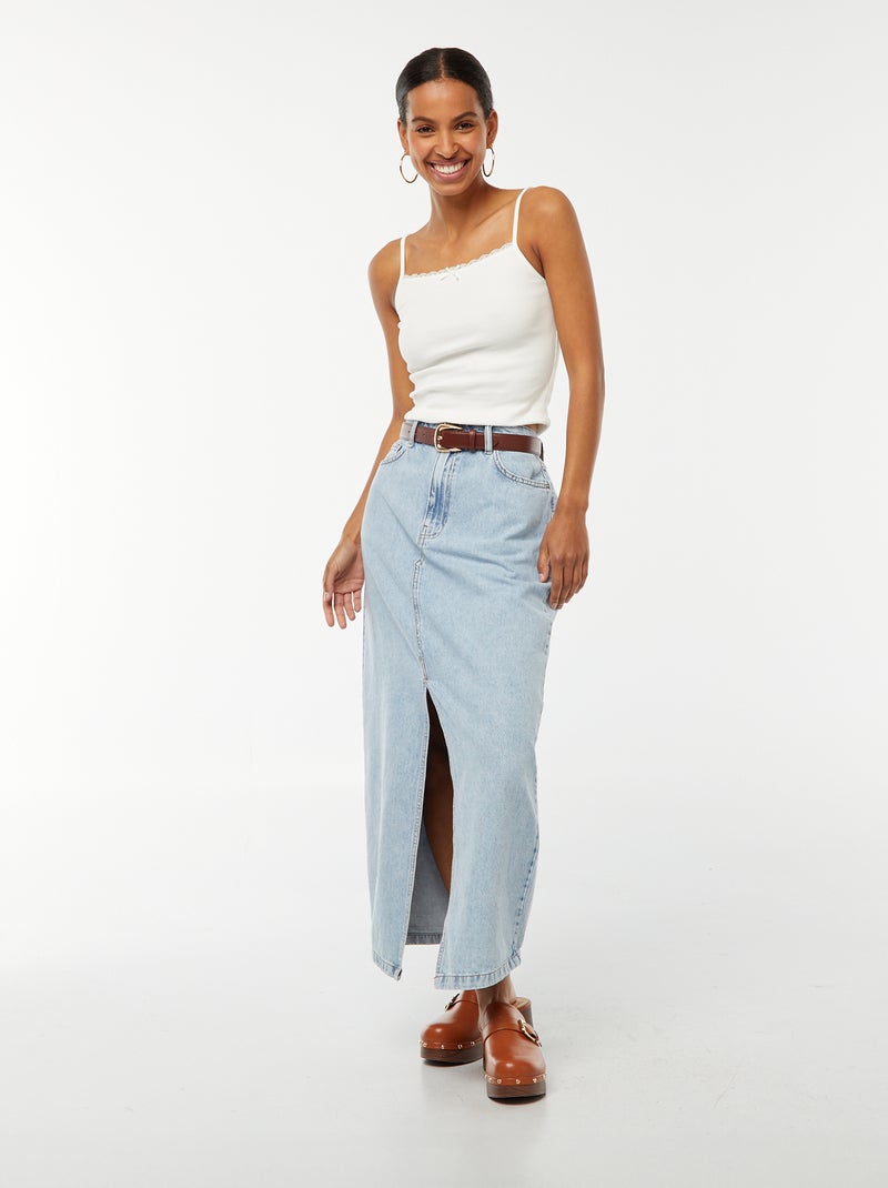 Camiseta sin mangas de canalé crop top blanco - Kiabi