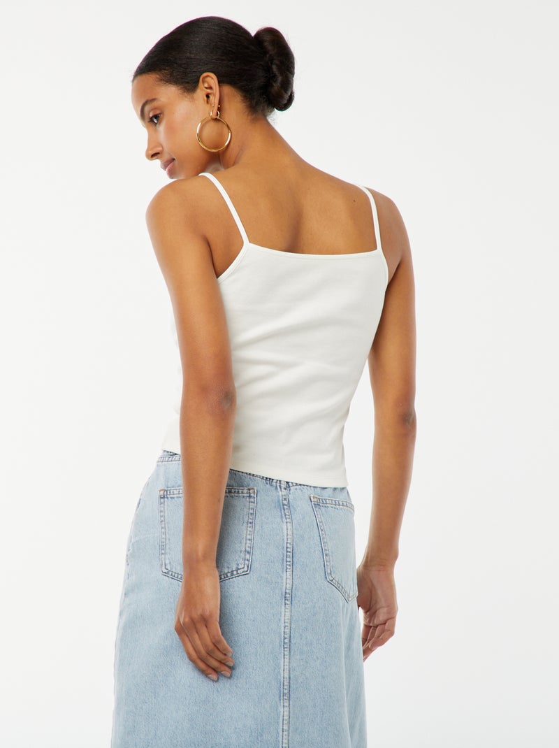 Camiseta sin mangas de canalé crop top blanco - Kiabi