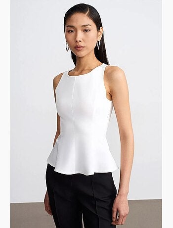 Camiseta sin mangas de crepé con volante peplum dilvin