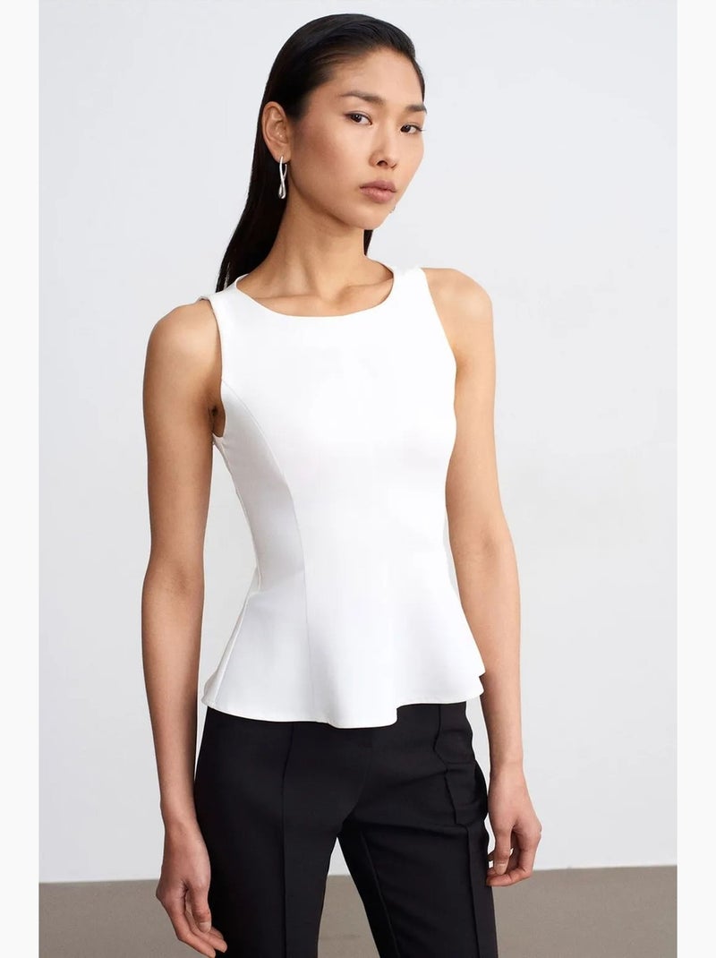 Camiseta sin mangas de crepé con volante peplum dilvin Blanco - Kiabi
