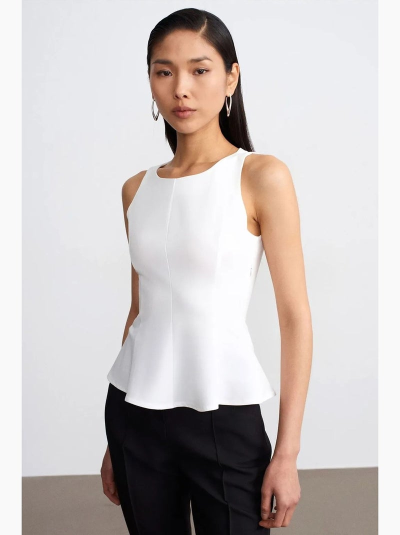 Camiseta sin mangas de crepé con volante peplum dilvin Blanco - Kiabi