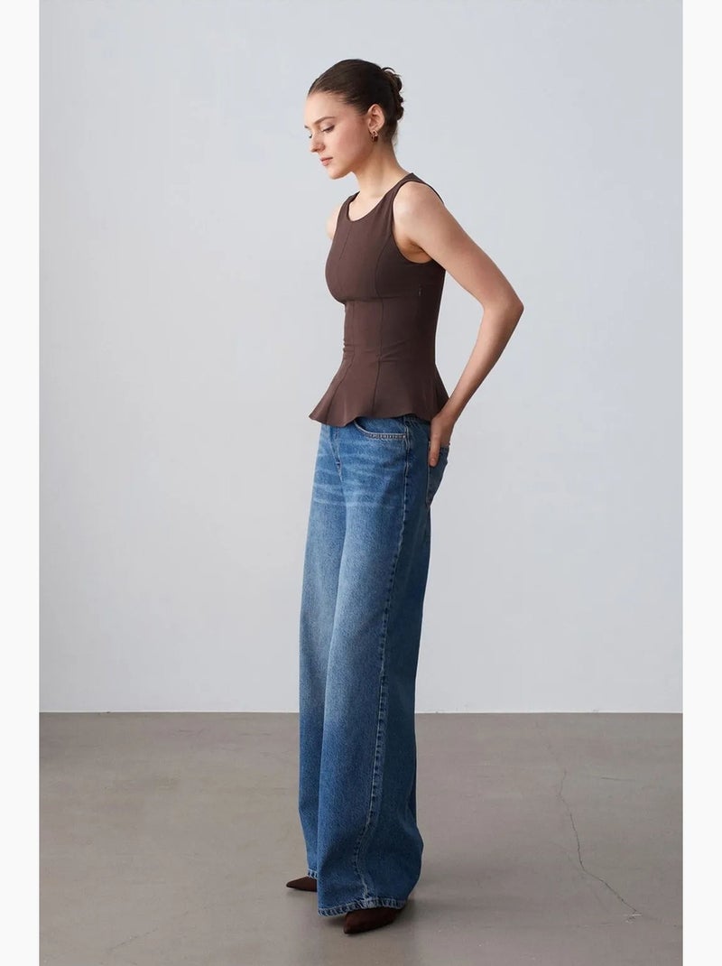Camiseta sin mangas de crepé con volante peplum dilvin Marrón chocolate - Kiabi
