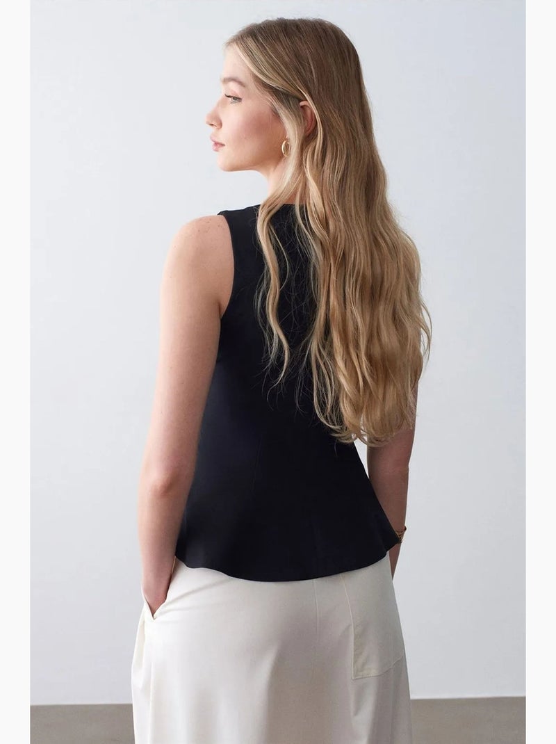 Camiseta sin mangas de crepé con volante peplum dilvin Negro - Kiabi