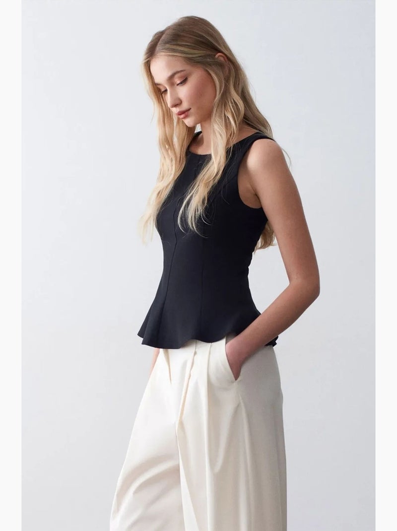 Camiseta sin mangas de crepé con volante peplum dilvin Negro - Kiabi