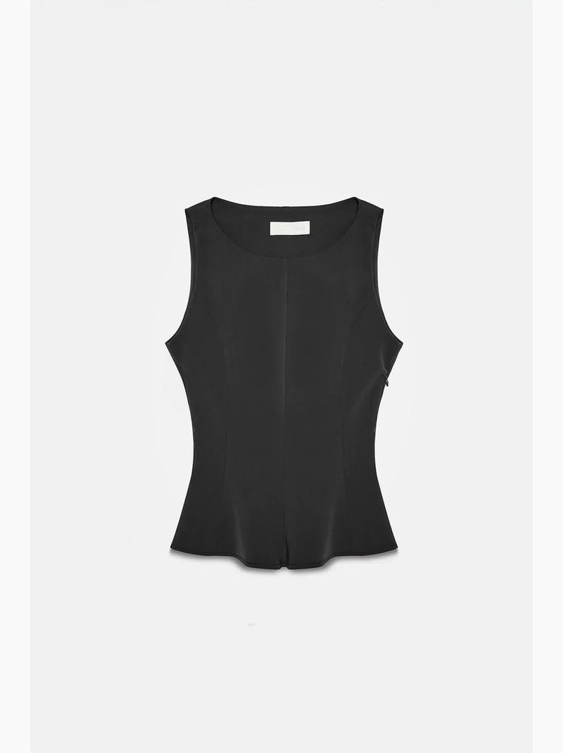 Camiseta sin mangas de crepé con volante peplum dilvin Negro - Kiabi
