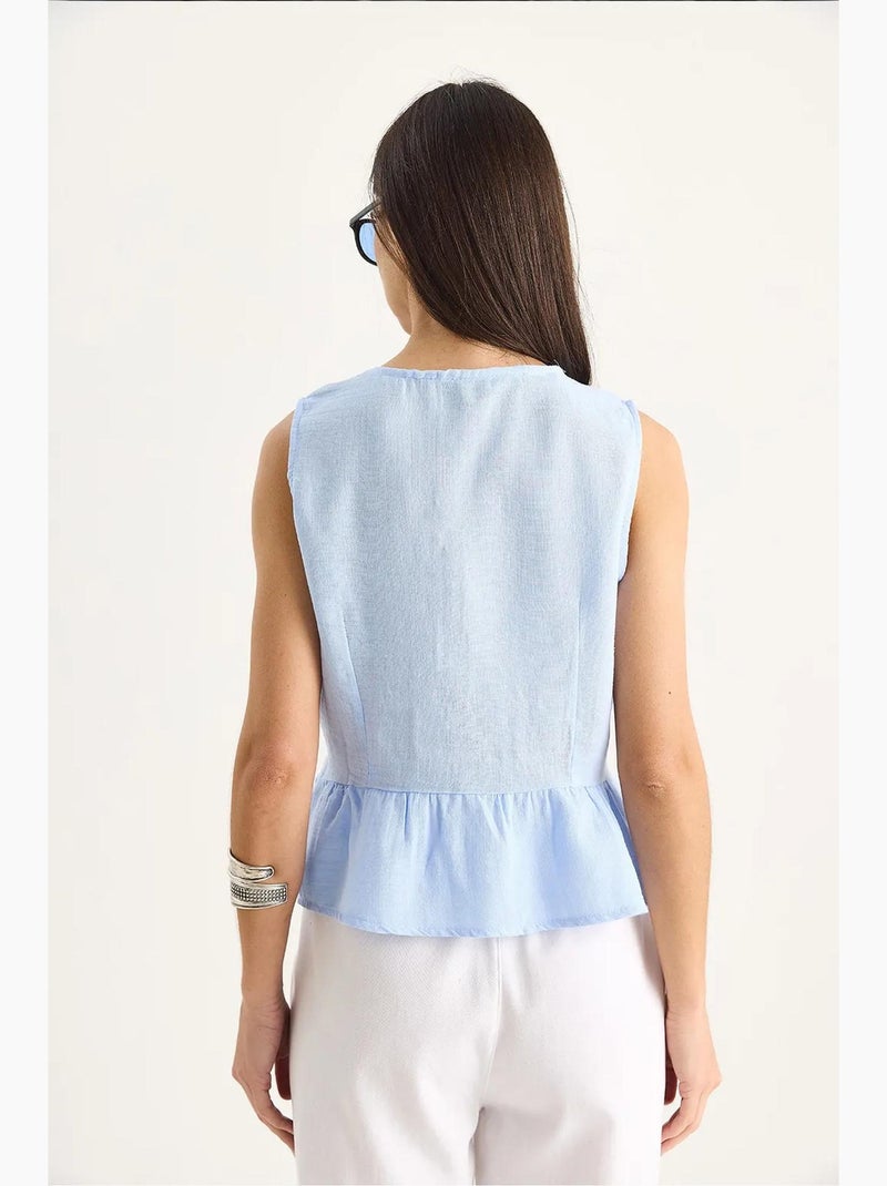 Camiseta sin mangas de crepé escote pico con lazo lucci Azul cielo - Kiabi