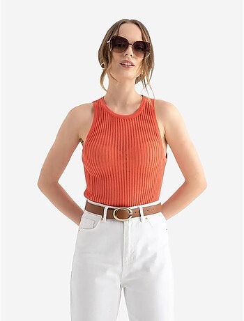 Camiseta sin mangas de malla acanalada con cuello redondo hiccup