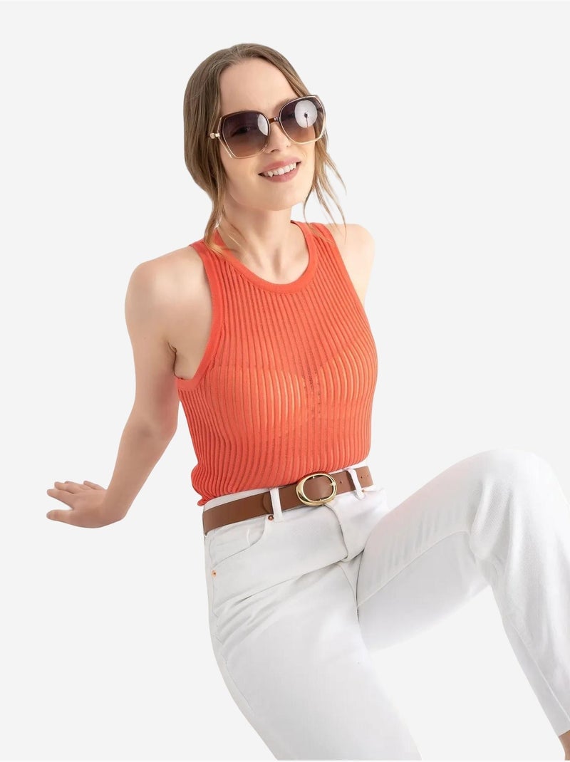 Camiseta sin mangas de malla acanalada con cuello redondo hiccup Naranja - Kiabi