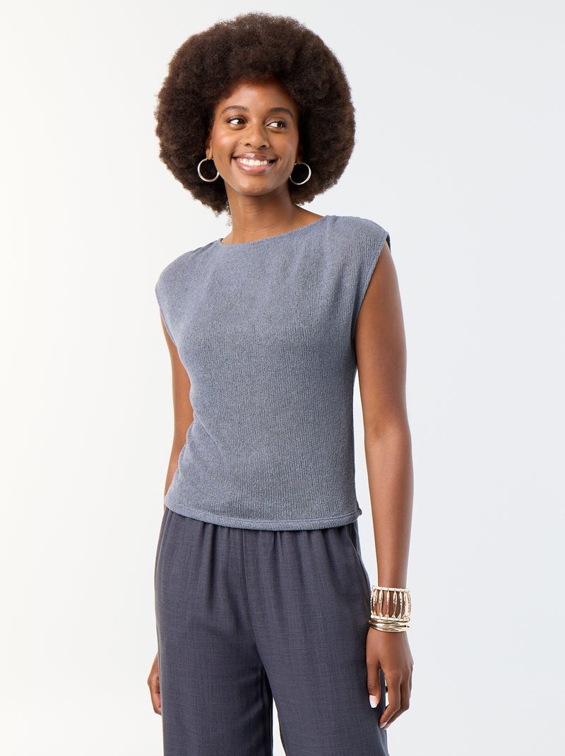 Camiseta sin mangas de punto calado y cuello barco Gris - Kiabi