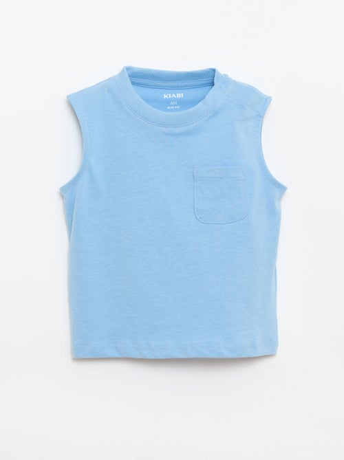 Camiseta sin mangas de punto de algodón con bolsillo en el pecho - Kiabi