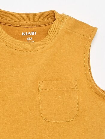 Camiseta sin mangas de punto de algodón con bolsillo en el pecho