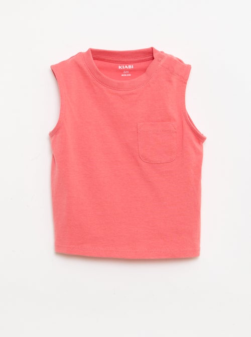 Camiseta sin mangas de punto de algodón con bolsillo en el pecho - Kiabi
