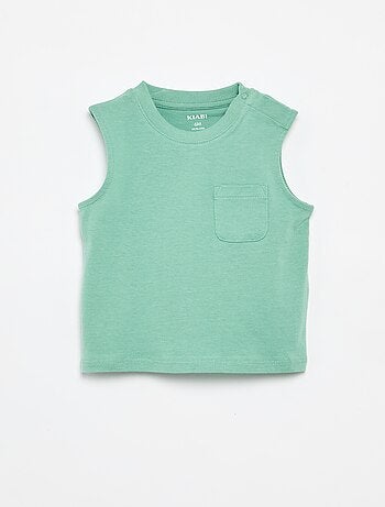 Camiseta sin mangas de punto de algodón con bolsillo en el pecho