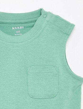 Camiseta sin mangas de punto de algodón con bolsillo en el pecho