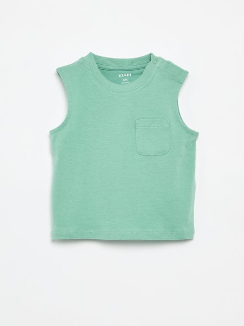 Camiseta sin mangas de punto de algodón con bolsillo en el pecho - Kiabi