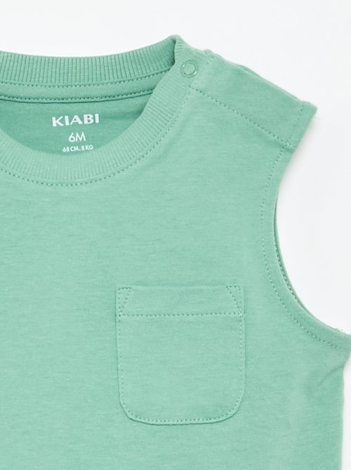 Camiseta sin mangas de punto de algodón con bolsillo en el pecho - Kiabi