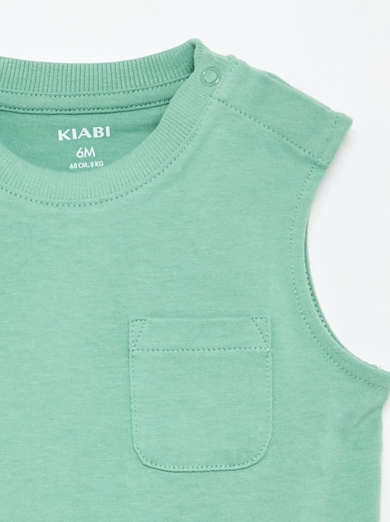 Camiseta sin mangas de punto de algodón con bolsillo en el pecho Verde - Kiabi