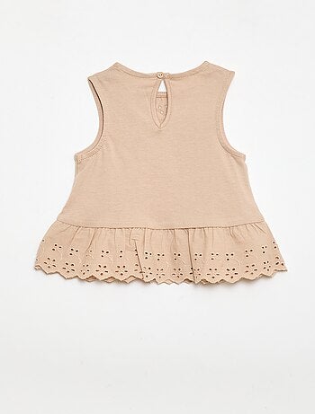 Camiseta sin mangas de punto de algodón con detalles de bordado inglés