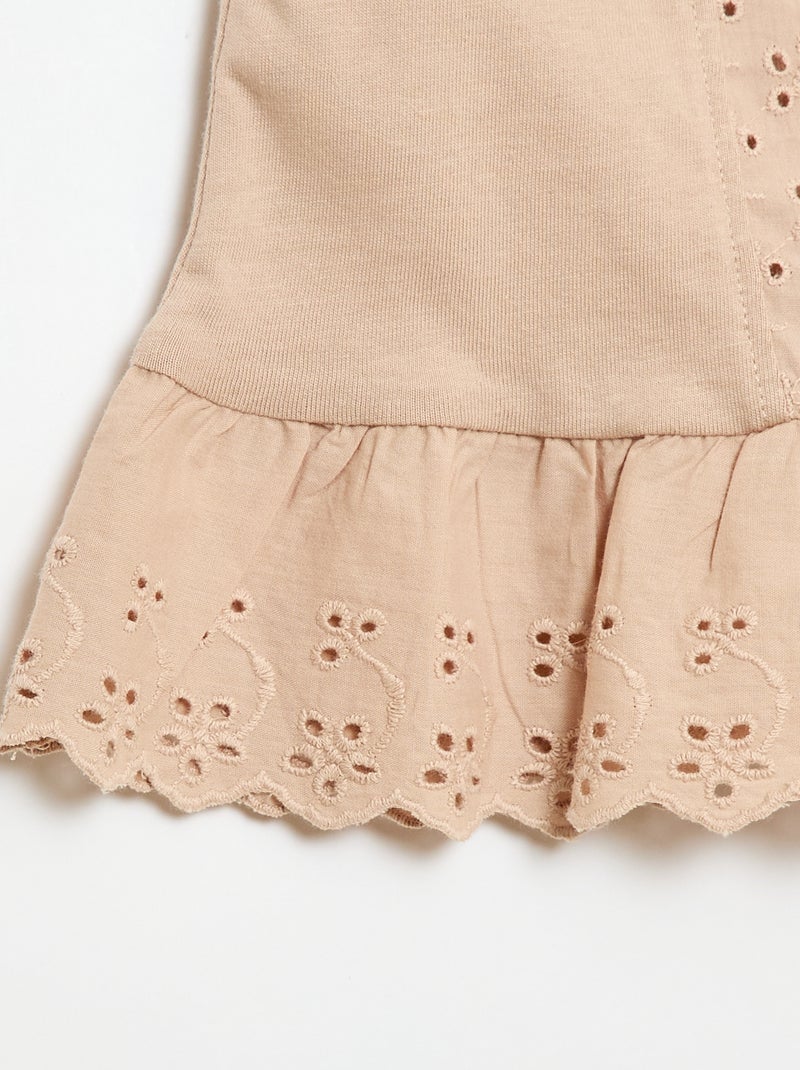 Camiseta sin mangas de punto de algodón con detalles de bordado inglés Beige - Kiabi