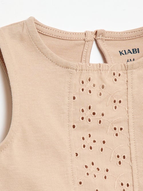 Camiseta sin mangas de punto de algodón con detalles de bordado inglés - Kiabi