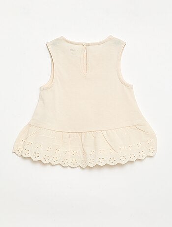 Camiseta sin mangas de punto de algodón con detalles de bordado inglés