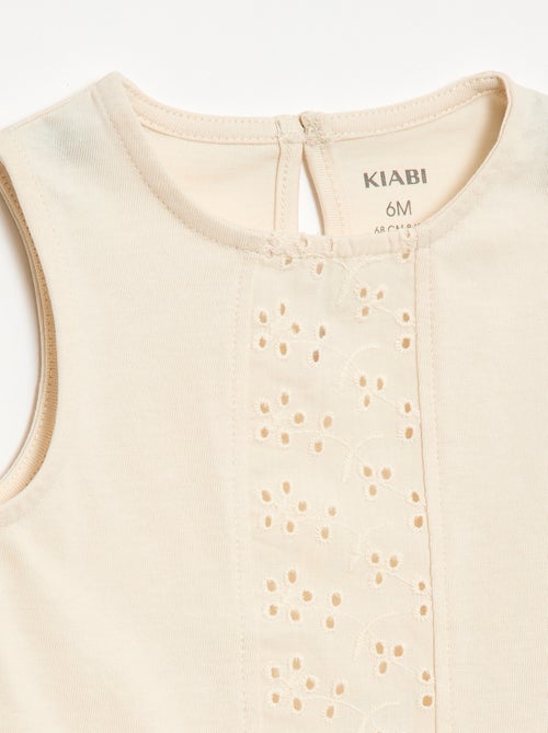 Camiseta sin mangas de punto de algodón con detalles de bordado inglés - Kiabi