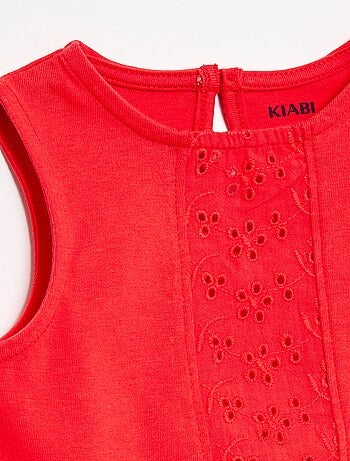 Camiseta sin mangas de punto de algodón con detalles de bordado inglés