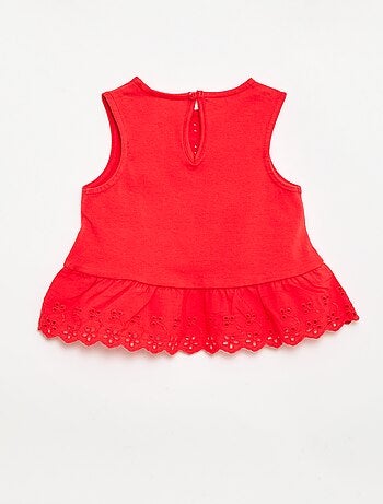 Camiseta sin mangas de punto de algodón con detalles de bordado inglés