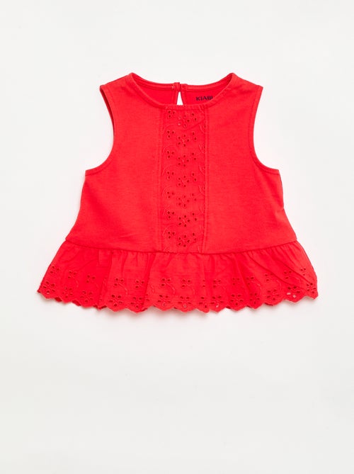 Camiseta sin mangas de punto de algodón con detalles de bordado inglés - Kiabi
