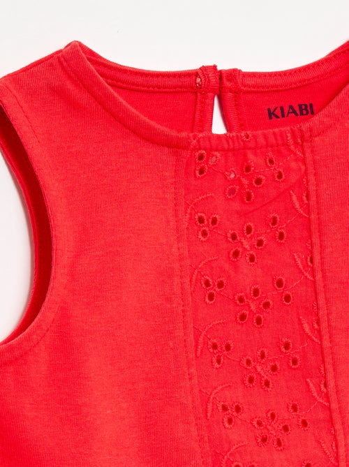 Camiseta sin mangas de punto de algodón con detalles de bordado inglés - Kiabi