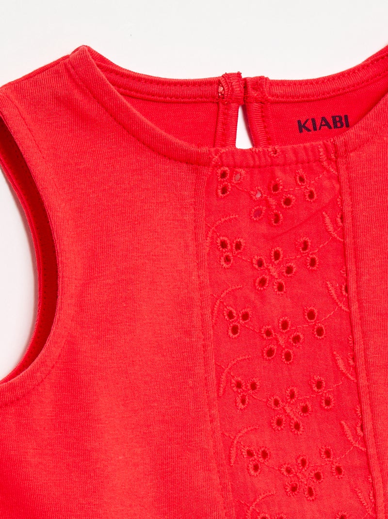 Camiseta sin mangas de punto de algodón con detalles de bordado inglés Rojo - Kiabi