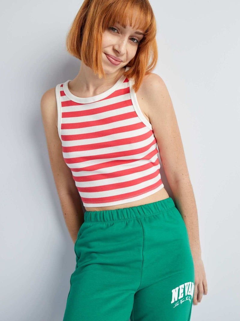 Camiseta sin mangas de punto de canalé a rayas ROJO - Kiabi