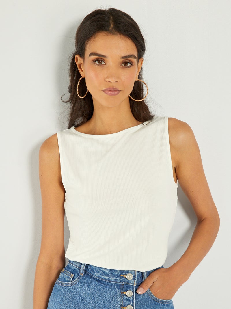 Camiseta sin mangas de punto de canalé BLANCO - Kiabi