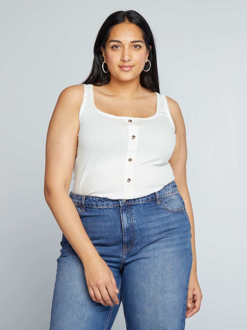 Camiseta sin mangas de punto de canalé BLANCO - Kiabi