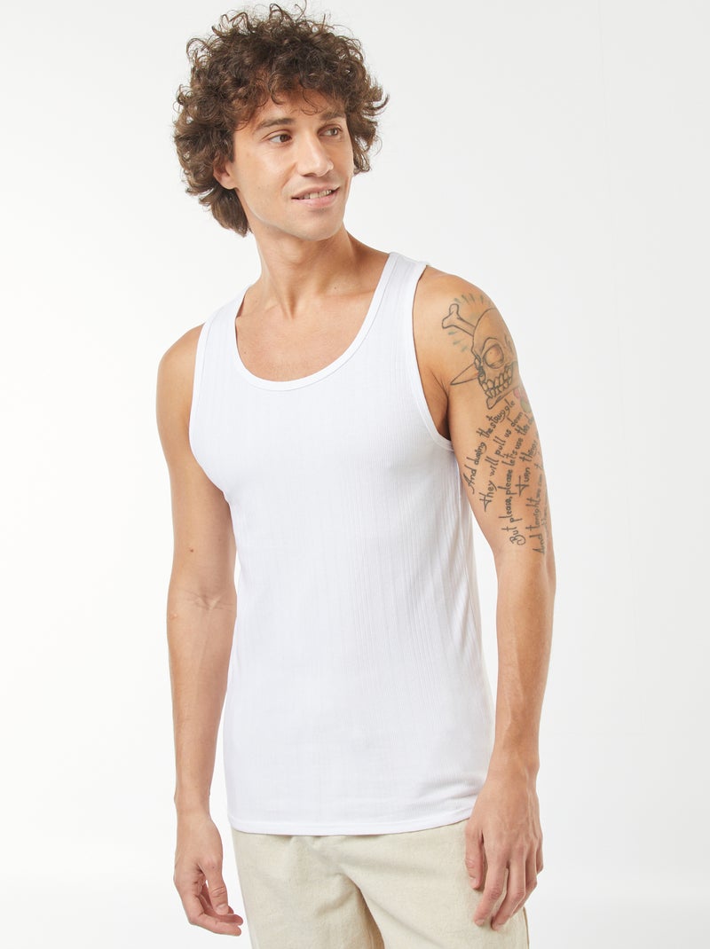 Camiseta sin mangas de punto de canalé blanco - Kiabi