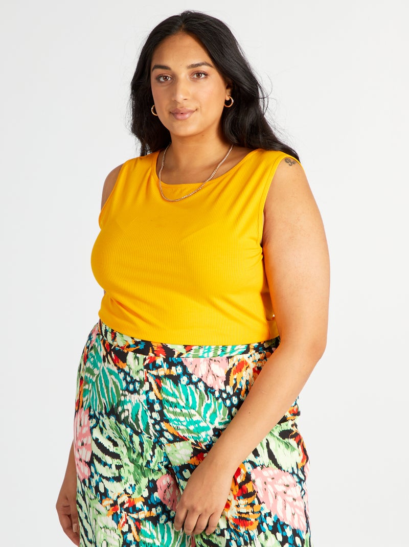 Camiseta sin mangas de punto de canalé con cuello barco AMARILLO - Kiabi