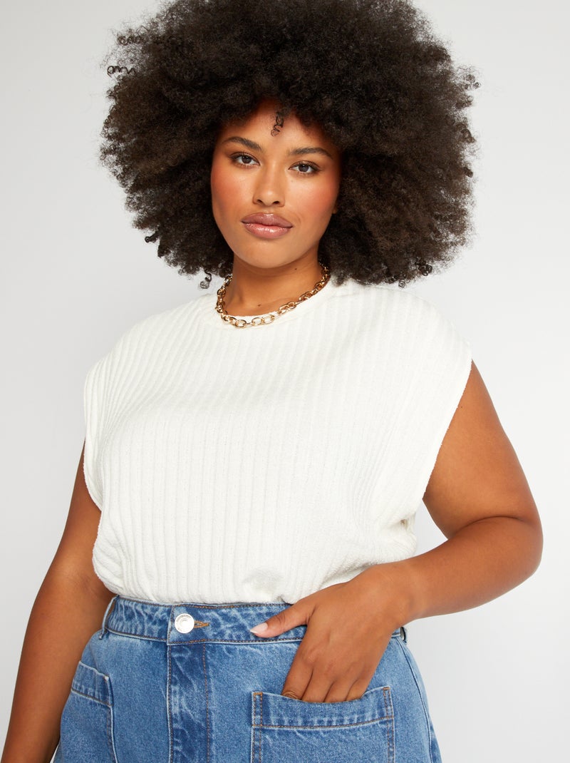 Camiseta sin mangas de punto de canalé con sisa ancha Blanco - Kiabi